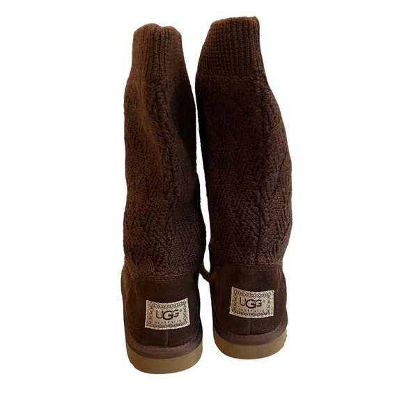 UGG MARQUIS 5915 Brown Sweater Knit Slouch Shearling Tall Boots Kids Size 6 - Picture 7 of 13